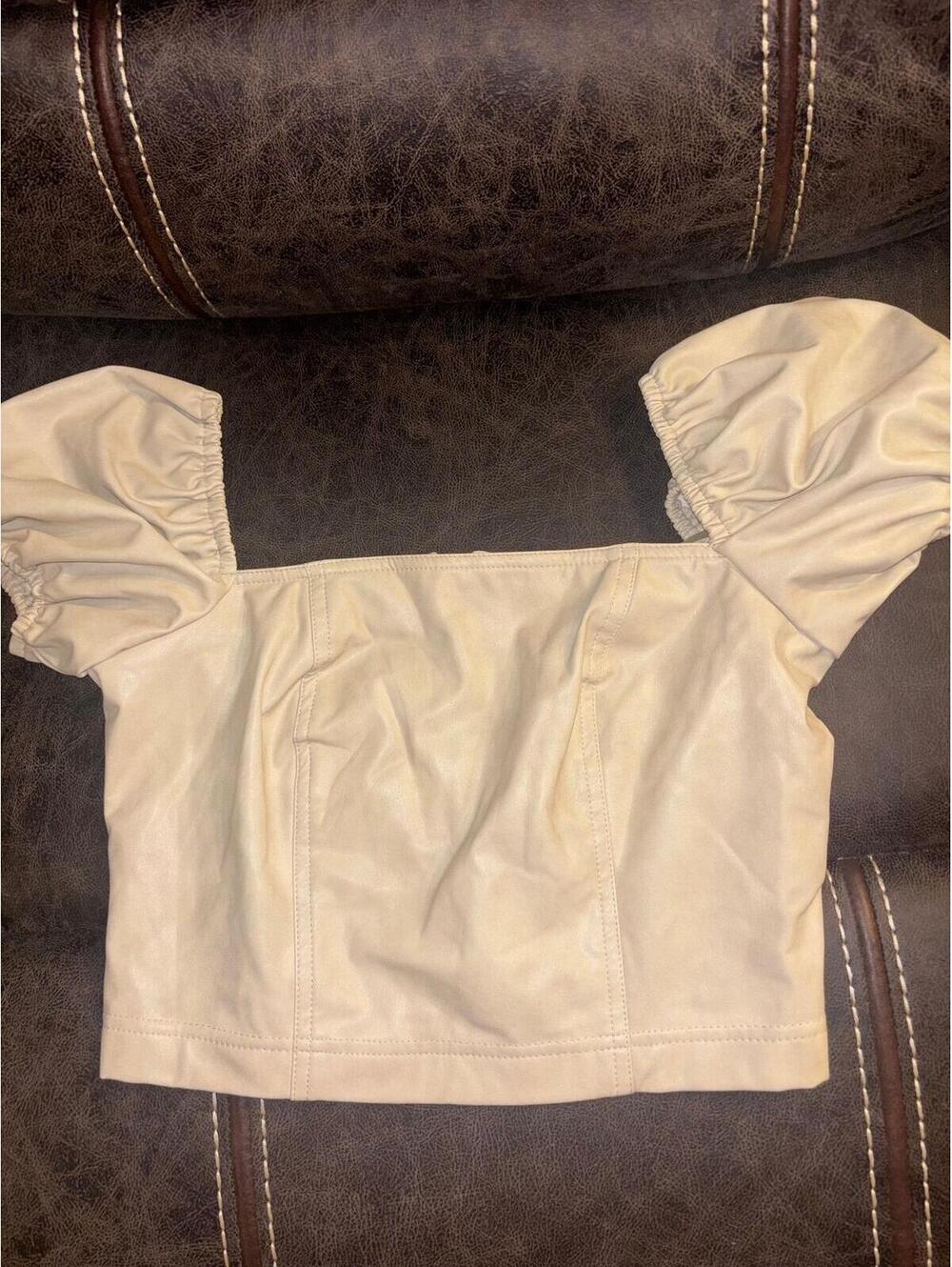 For All Mankind Faux Leather Puff Sleeve Crop Top XS